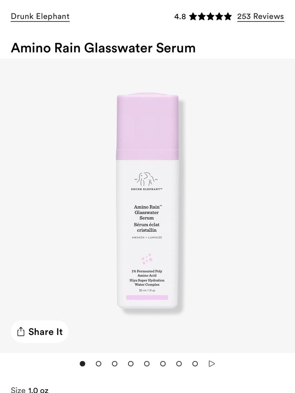 Drunk Elephant Amino Rain Glasswater Serum - Light Pink & White